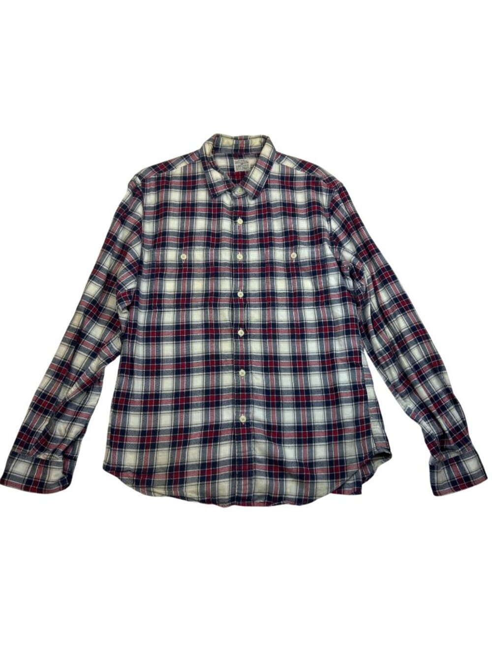 Vintage J.Crew Men's L Slim Fit Flannel Shirt Red Blue Plaid Button Up Cotton